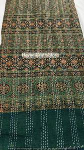 Indian Kantha Quilt Handmade Eco-Friendly Washable Vintage Style Bedspread Throw Blanket 100% Cotton Queen/Twin Size Rajasthan - Product Image 5