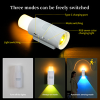 Lampe murale carrée magnétique rechargeable à détecteur de mouvement, veilleuse LED sans fil, induction corporelle 3-5M, 7 couleurs RGB, ambiance lumineuse pour la maison
