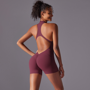 Enterizo Sexy de Una Pieza para Mujer con Cremallera Frontal y Espalda Descubierta para Yoga Ropa Deportiva Fitness con Efecto Fruncido - Product Image 6