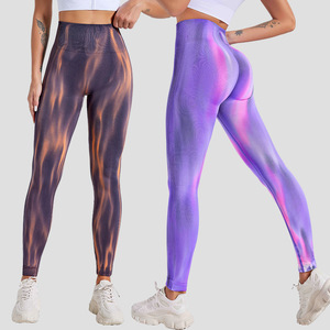 Pantalon de yoga sans couture pour femme, style européen et américain, tie-dye Aurora, taille haute, effet push-up, idéal pour la course en extérieur et le fitness - Product Image 1