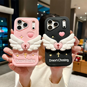 Cute Angel wings holder Silicone Phone case for <b>iPhone</b> 17 16 15 14 13 Pro Max Cross Rubber <b>stand</b> Foldable Bracket back Cover new - Product Image 1