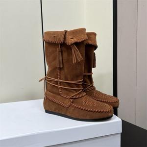 Botas de Mujer Otoño 2025, Nuevas, con Punta Cuadrada, Estilo Retro, Tejidas, de Cuero Genuino, Planas, con Borlas, Ligeras, Estilo Western - Product Image 5