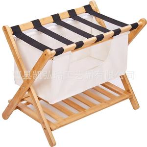 Simple wooden luggage <b>storage</b> rack for hotel bedrooms, double-layer foldable luggage rack, <b>suitcase</b> holder - Product Image 1