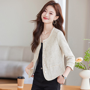 Apricot Women's Blazer Solid Color Polyester Worsted Breathable Pocket Spring Autumn Casual Style - Product Image 4