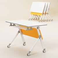 Table de formation mobile pliable à plateau rabattable, certifiée BIFMA, avec cadre en plastique, bureau de bureau, roulettes en PU, personnalisable, moderne, pour salle de formation d'hôtel