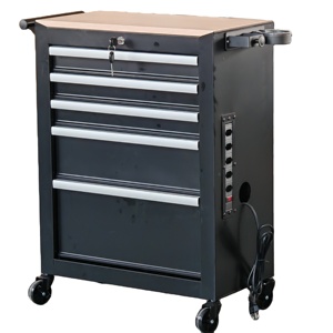 Chariot à Outils à 5 Tiroirs pour Salon de Coiffure avec Prise Électrique, Meuble de Rangement en Métal avec Support pour Sèche-Cheveux - Product Image 1