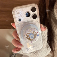 Coque de téléphone magnétique avec support bonhomme de neige pailleté pour Apple 17 Pro Max, iPhone 16, surface miroir transparente, compatible iPhone 15 14