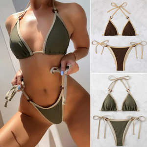 2025 nouveau européen américain Sexy couleur unie fendu Bikini String maillot de bain taille personnalisable femmes fabricant transfrontalier - Product Image 2