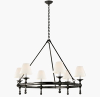 Yihao Style américain classique 6 lumières lustre en laiton massif anneau pendentif luminaire avec nuances plafonnier décoratif