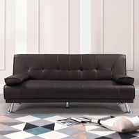 Marrón/Negro Cómodo 3 Plazas Clic Clac Sofá Cama Convertible Negro PU Cuero Muebles para el hogar Futón para el alojamiento de invitados