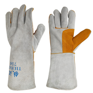Iron Man 756 Welding <b>Gloves</b> Long Style Double Layer Cowhide Reinforced Fingers Fireproof Heat Insulating - Product Image 1