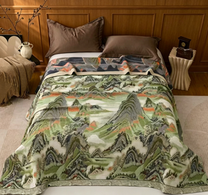Couverture <span class=keywords><strong>de</strong></span> <span class=keywords><strong>lit</strong></span> en chanvre jacquard super douce, style chinois, 230x250cm, motif rivières et montagnes, jeté <span class=keywords><strong>de</strong></span> canapé toutes saisons - Product Image 2