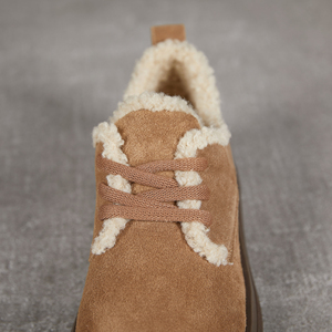 Winter Leather Chunky <strong>Shoes</strong> Retro Lace up Lamb Wool Loafers Women Moccasin British Style Flat Bottomed Suede Upper Cotton <strong>Shoes</strong> - Product Image 4