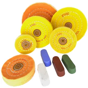 Customized inch and layers round cotton buffing wheel yellow cloth abrasive buffing wheels for fine polishing car metal/jewelry