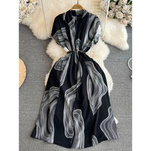 Robes Bohèmes de Plage Vacances <span class=keywords><strong>Longue</strong></span> Style Doux à Manches Courtes Col en V Taille Cintrée <span class=keywords><strong>Mi</strong></span>-<span class=keywords><strong>longue</strong></span> Ligne A à Carreaux - Product Image 4