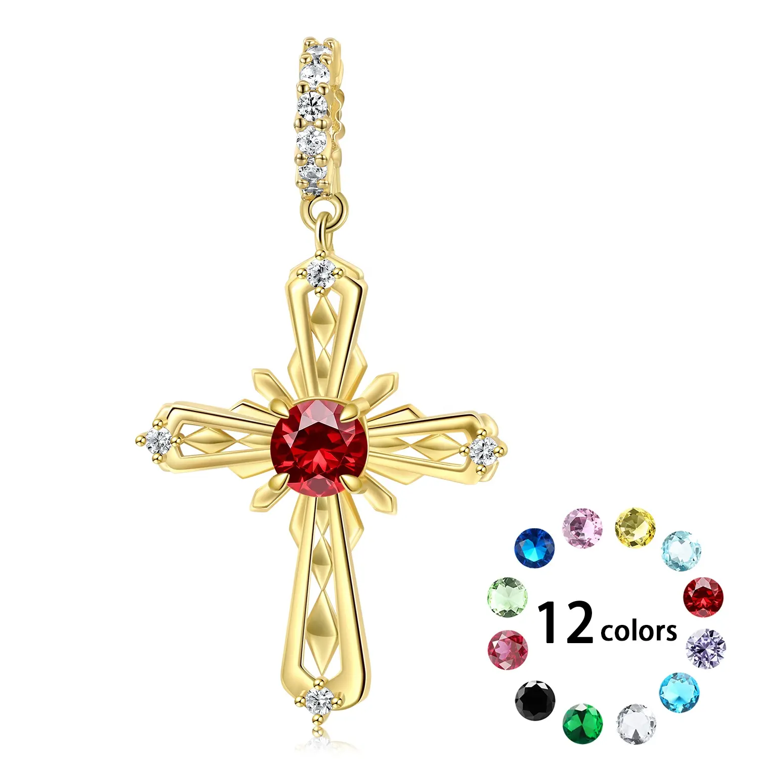 Vintage Cross Pendant Authentic 925 Sterling Silver Birthstone Zirconia Charm Beads For Amazon Women Bracelet Necklace Jewelry