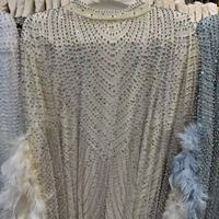 Robe Abaya de soirée de luxe ornée de strass et de plumes, longueur midi, pour femmes musulmanes