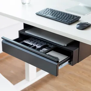 DA02-2 Space Saving Under Desk Slim Drawer With Shelf Storage Organizer Metal Table Drawer Accessories