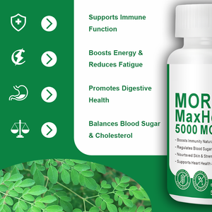 קפסולות עלי מורינגה של OLLI OEM, תוסף תזונה לבריאות העור והמעיים, עם תמיכה אנרגטית נוגדת חמצון, חיזוק מערכת החיסון, בטוח. - Product Image 3