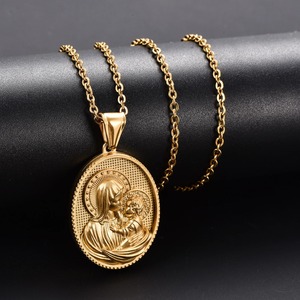 Colgante Religioso de Acero Inoxidable de Jesús y la Virgen María para Mujeres y Hombres, Cadena Dorada DIY, Amuleto de Oración, Joyería Metálica de Fe - Product Image 3