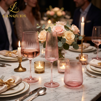 Ensemble de verrerie Lanques Durable en verre rose poudré avec bande dorée, soufflé à la machine, à rayures verticales, verres à vin rosé optiques pour flûte