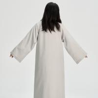 Abaya plissée doublée effet lin LM110 avec poches, robe modeste à devant ouvert pour femmes musulmanes