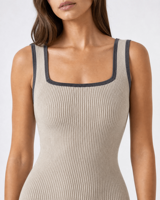 Robe pull midi décontractée côtelée pour femme, col carré, sans manches, coupe ajustée, personnalisable ODM/OEM