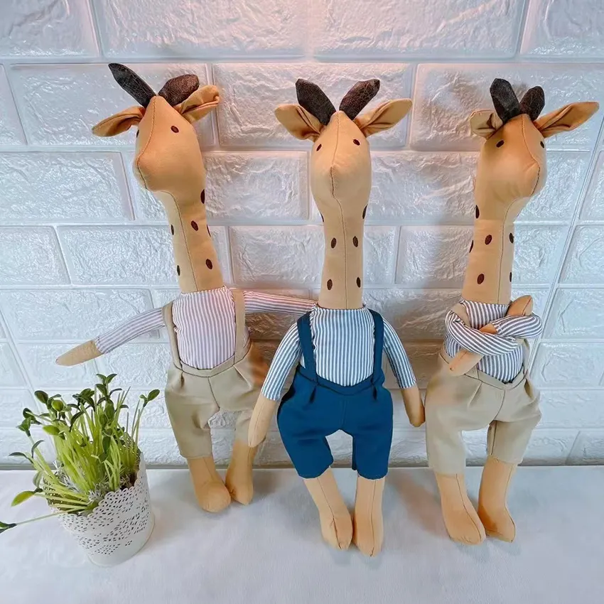 Custom Canvas Giraffe Dolls Stuffed toy plush Canvas Fabric Giraffe Dolls with Suspender pants for Home Decoration