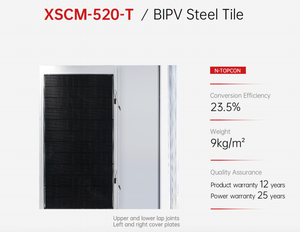แผงโซลาร์เซลล์แบบกระเบื้องเหล็ก BIPV ลดราคาพิเศษ 520W ประสิทธิภาพ 23.5% เทคโนโลยี TOPCon สำหรับติดตั้งบนหลังคาอาคาร - Product Image 3