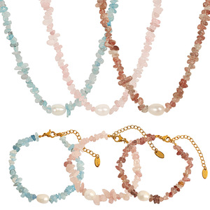 Collar de cuentas de piedra natural con forma irregular y acento de perlas, cadena para clavícula, joyería de regalo - Product Image 5