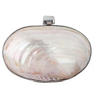 Oval Pearl <b>Clutch</b> Bag Crystal Accent Evening Handbag Chain Trim Polyester Lining for <b>Wedding</b> Party Gift - Product Image 3