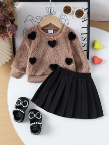 เสื้อผ้าเด็กใหม่ขายส่งสีดำ 3D ลายหัวใจสีน้ำตาลเสื้อแขนยาวและกระโปรงเสื้อผ้าฤดูหนาวสำหรับเด็กผู้หญิง 0-3Y - Product Image 3