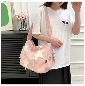 Sac à bandoulière en velours côtelé à motif étoile pour femme, sac fourre-tout décontracté, sac à main simple à grande capacité, sac à bandoulière pour fille, sac à dos d'école, sac à main - Product Image 1