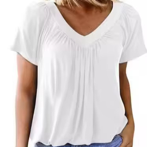 T-shirt décontracté à manches courtes et col en V profond pour femme, été - Product Image 1