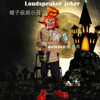 Decoración Animada de Payaso con Cubo de Dulces de Inducción Eléctrica, Figura de Joker Divertida de Pie, Animatrónico de Halloween con Ojos Luminosos