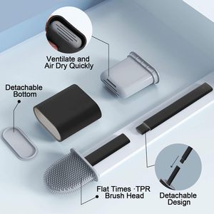 Brosse de nettoyage de toilettes intelligente en silicone noir détachable avec support, nouveau style, vente en gros 2025 - Product Image 4