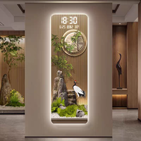 Lukisan Dinding LED Lanskap Rusa Aliran Air Modern untuk Pintu Masuk Lobi Hotel Kantor Jam Digital Kristal Mewah