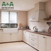 Meubles de cuisine modulaires professionnels sur mesure, style Shaker, surface en bois grainé, ensemble pour villa