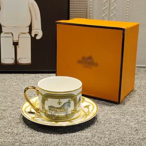 European Style Light Luxury Ceramic Bone China Colored <b>Reusable</b> 220ml Coffee <b>Cup</b> with Saucer Business Gift Set - Product Image 4