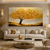 Peinture murale 3D texturée en acrylique sur toile faite à la main, paysage luxueux avec arbre doré, pour la décoration du salon, de la maison ou de l'hôtel
