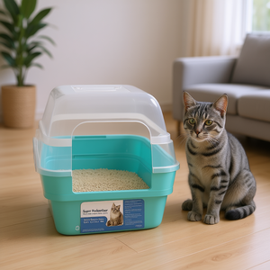 Bac à litière pour chat Green Space, rectangulaire, en plastique PP, facile à nettoyer, toilette pour animaux de compagnie - Product Image 2