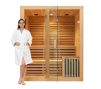 Ruang Sauna Tradisional 3-4 Orang, Kayu Hemlock Finlandia, Dengan Bangku Ganda dan Pemanas Listrik