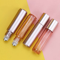 Flacon de parfum en verre rose doré de 10 ml, flacons à bille en acier inoxydable pour huile essentielle