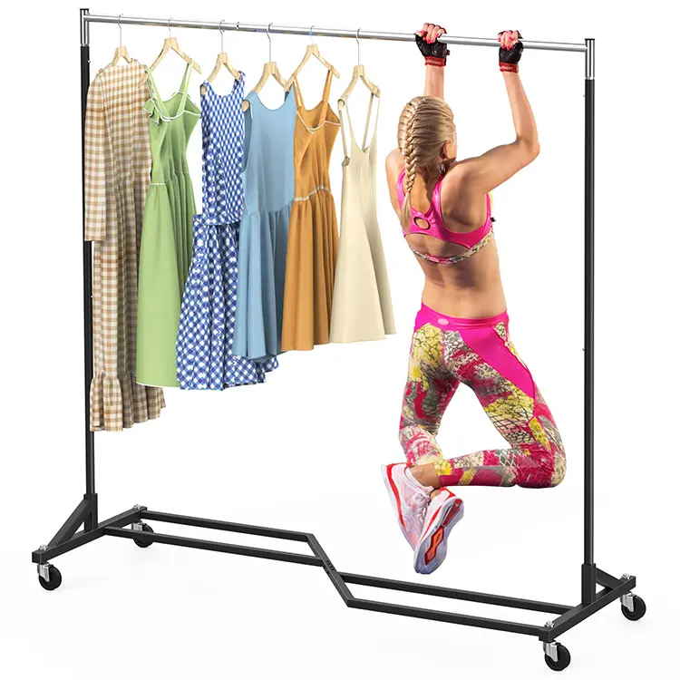 JH-Mech X Base Rolling Clothes Rack With Storage Shelf Commercial Clothes Racks For Hanging Clothing Rack On Wheels