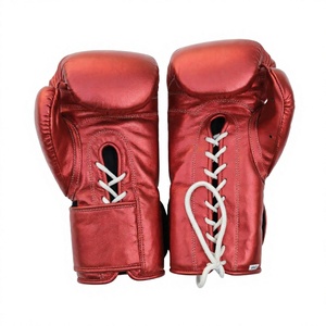 Gants de boxe en similicuir personnalisés, à lacets, rouge métallisé, pour entraînement et sparring, équipement de gym et de kickboxing - Product Image 2
