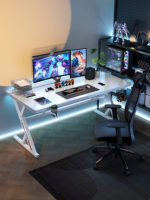 Bureau d'ordinateur en bois pour jeux vidéo, bureau réglable avec support de bras mécanique pour le bureau à domicile
