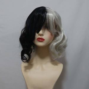Halloween Cosplay resistente al calor sintético mujeres rizado blanco y negro <span class=keywords><strong>Cruela</strong></span> Devile peluca - Product Image 2