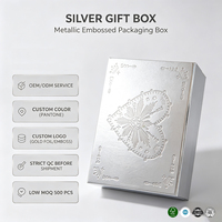 Boîte cadeau rigide magnétique pliable en carton recyclé argenté métallisé avec logo en relief pour l'emballage de bijoux, montres et électronique