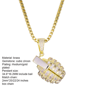 Collar con colgante de <span class=keywords><strong>granada</strong></span> de latón con circonitas, chapado en rodio, estilo hip hop, unisex, para aniversario, streetwear - Product Image 3