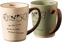 Mug à café en céramique motif chat de dessin animé mignon 400 ml, tasse à thé en porcelaine sous glaçure avec anse pour le bureau, la maison ou comme cadeau